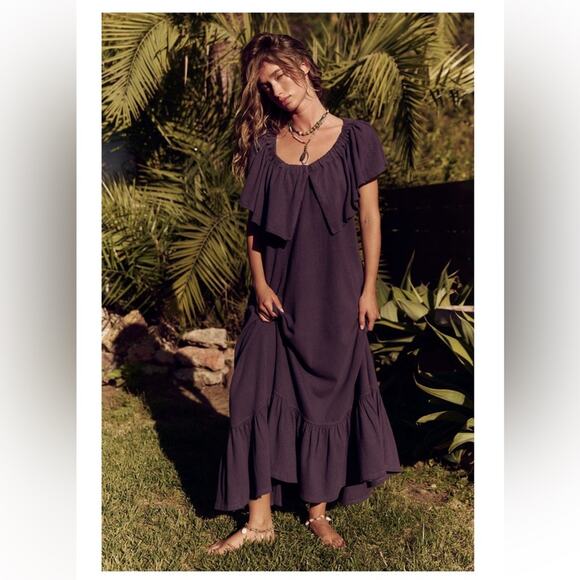 FREE PEOPLE Women's Off The Shoulder Midi With Back Cut Out Ruffle Hem Size XS - Picture 2 of 11